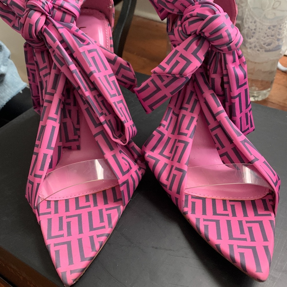 Pink wrap up heels